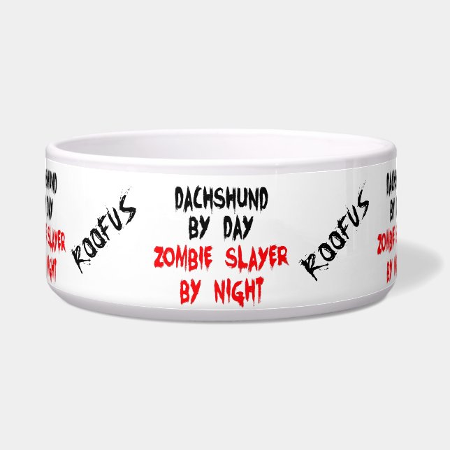 Custom Named Dachshund Dog Zombie Joke Food Bowl (Front)
