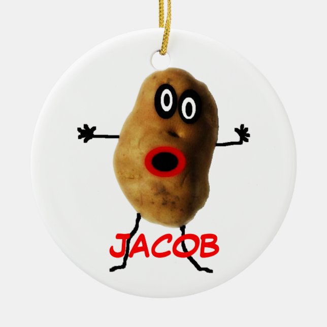 Custom Named Potato Cartoon Ceramic Ornament (Front)