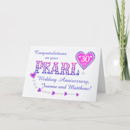 Custom Names 30th Pearl Wedding Anniversary Card