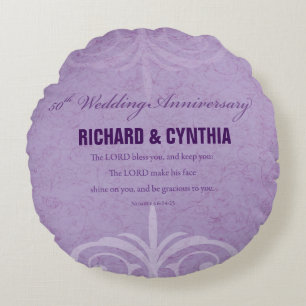 Custom Names, 50th Wedding Anniversary to Couple Round Pillow