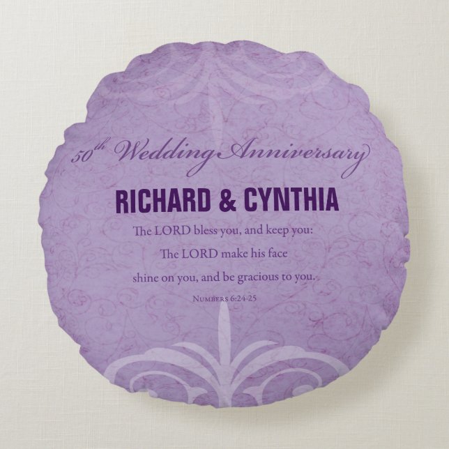 Custom Names, 50th Wedding Anniversary to Couple Round Pillow (Front)