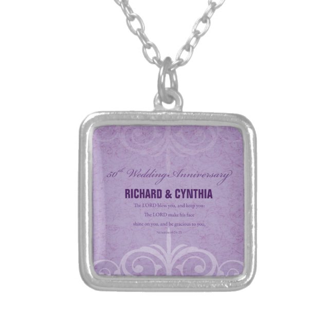 Custom Names, 50th Wedding Anniversary to Couple Silver Plated Necklace (Front)