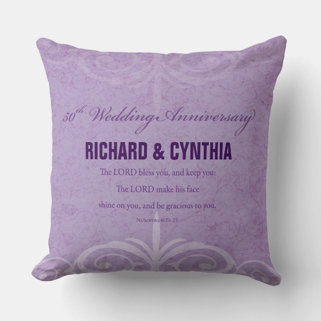 Custom Names, 50th Wedding Anniversary to Couple Throw Pillow (Front)