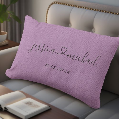 Custom Names and Date Wedding Gift Idea Lavender Lumbar Pillow
