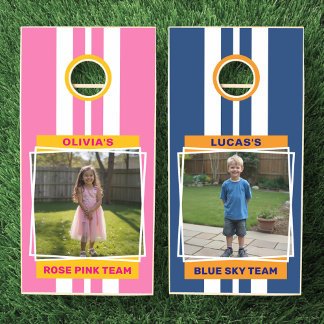 Custom Names and Teams 2 Photo Bright Elegant Cornhole Set