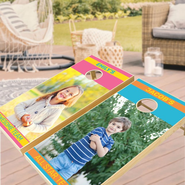 Custom Names and Teams 2 Photo Summer Bright Cornhole Set (Creator Uploaded)