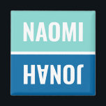 Custom Names Aqua and Cobalt Blue Dishwasher Magnet<br><div class="desc">Aqua blue,  cobalt blue,  and white dishwasher magnets that can be personalized with custom names. Just reverse or flip the magnet to inform the person in charge of unloading the clean dishes chore. Simple modern design. Note,  the name and colors can be modified.</div>