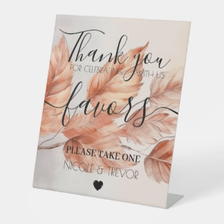 Custom Names Autumn Leaves Favors Wedding Pedestal Sign