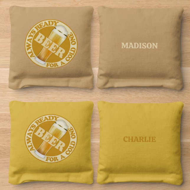 Custom Names Beer Cornhole Bags (Wood)