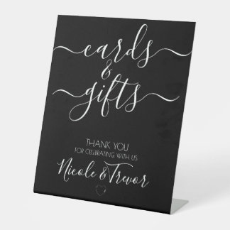 Custom Names Black Calligraphy Cards & Gifts Pedestal Sign