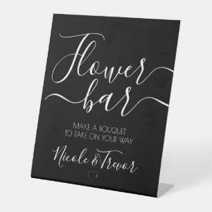 Custom Names Black Calligraphy Flower Bar Pedestal Sign