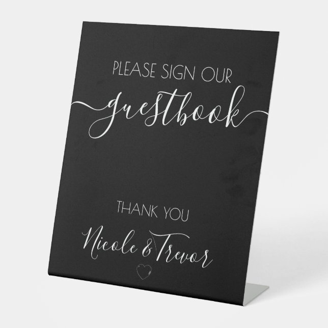 Custom Names Black Calligraphy Sign Guestbook (Front)