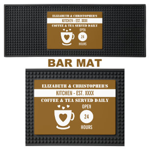 Custom names coffee tea white brown bar mat