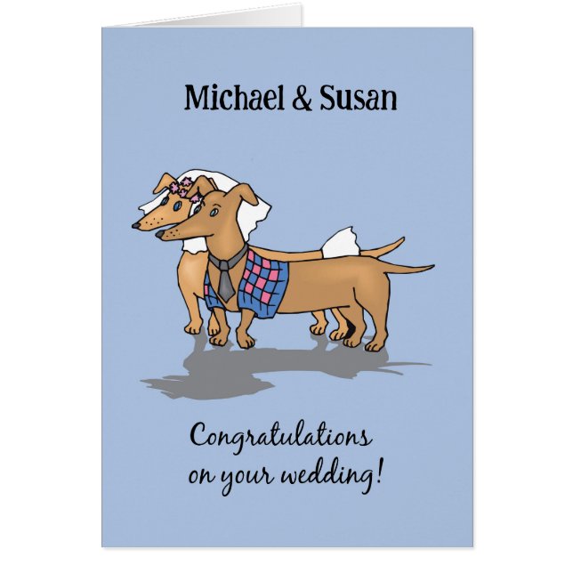 Custom Names Dachshunds Dogs Wedding Congratulatio Cards (Front)