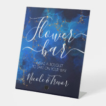 Custom Names Dark Blue Gold Calligraphy Flower Bar