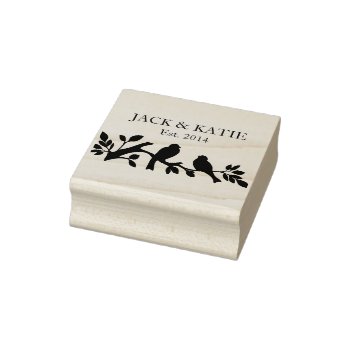 Custom Names Date Love Birds Wedding Couple Rubber Stamp by iBella at Zazzle