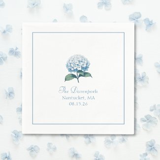 Custom Names Elegant Light Blue Hydrangea Wedding