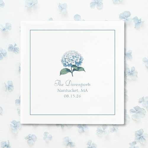 Custom Names Elegant Light Blue Hydrangea Wedding Napkins