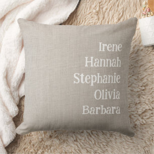 Custom Names Family Friends Simple Farmhouse Throw Pillow