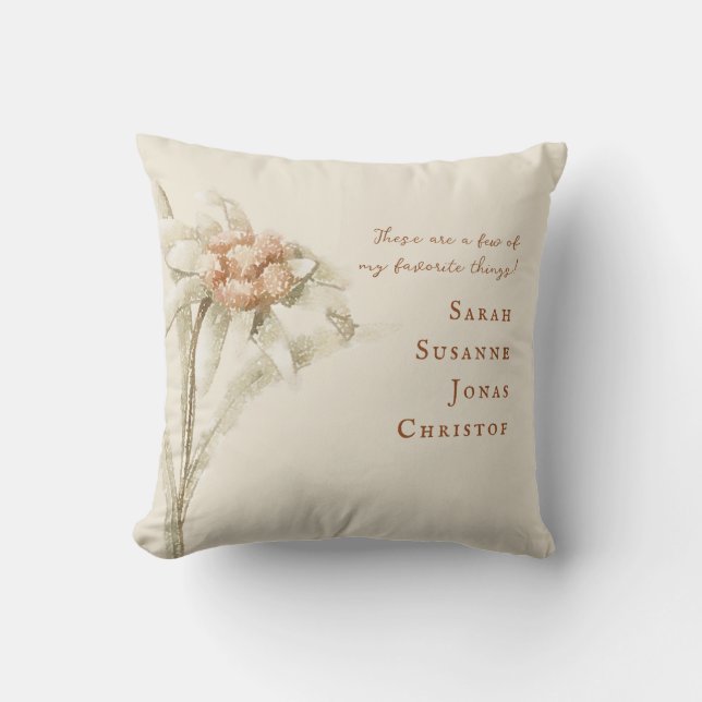 Custom Names Favorite Things Grandma Mom Throw Pillow (Front)