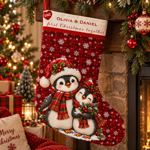 Custom Names First Christmas Together Penguin Small Christmas Stocking