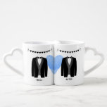 Custom Names Gay Wedding Suits Coffee Mug Set<br><div class="desc">A fully customizable gay wedding mug set for gentlemen getting married. A stylish lgbt wedding gift that will brighten the newlyweds' mornings. Wedding suits with customizable names,  and heart garland.</div>