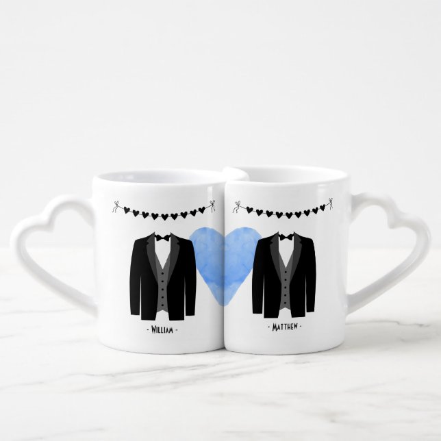 Custom Names Gay Wedding Suits Coffee Mug Set (Front Nesting)