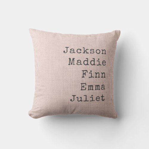 Custom Names Grandparents Mom Modern Chic Pink Throw Pillow