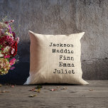 Custom Names Grandparents Mom Modern Holiday Gift Throw Pillow<br><div class="desc">Personalize with the names of your kids or grandkids and make this a modern,  pretty Holiday gift your mother or grandmother will cherish. This chic decorative pillow is the farmhouse (printed) light linen version with minimal typewriter font.</div>