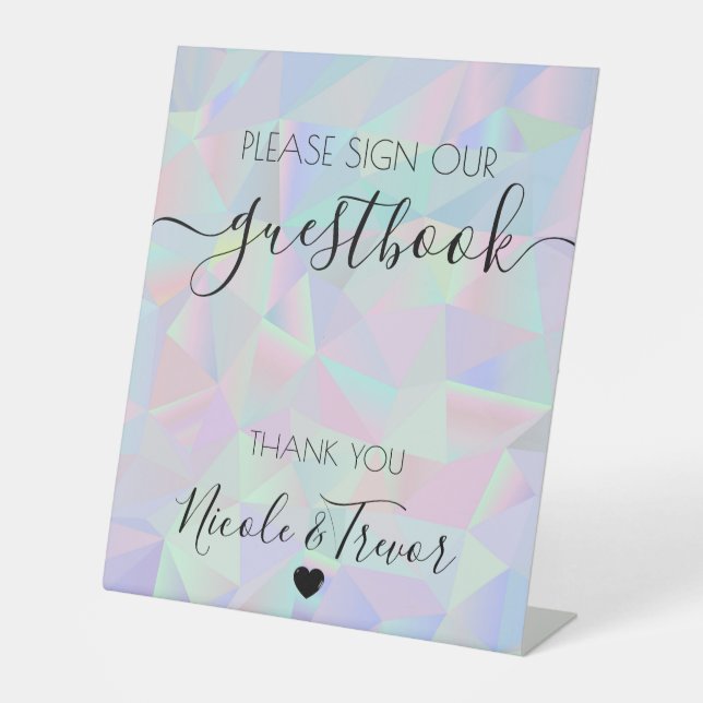 Custom Names Iridescent Geometric Table Sign (Front)