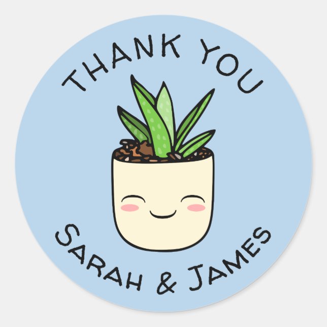 Custom Names Kawaii Succulent Blue Thank You Seal (Front)