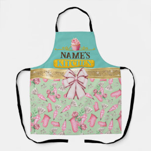 Custom Name's kitchen and watercolor Pink cupcake Apron