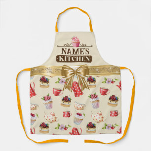 Custom Name's kitchen and watercolor Pink cupcake Apron