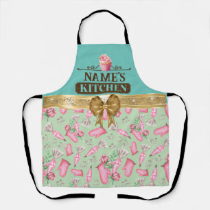 Custom Name's kitchen and watercolor Pink cupcake Apron