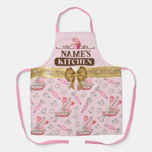 Custom Name's kitchen, Baking tool, and Gold Bow Apron