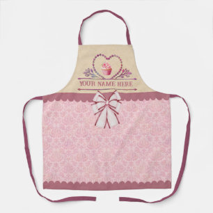 Custom Name's Kitchen Pink Cupcake and Elegant Bow Apron