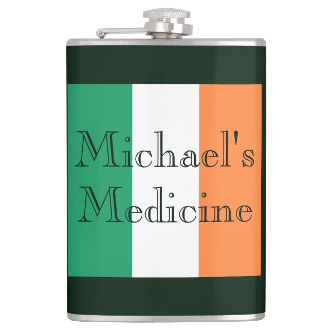 Custom Name's Medicine Irish Flag flacnt Flask (Front)