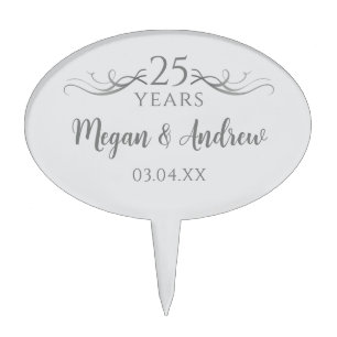 Custom Names Modern 25th Wedding Anniversary Party Cake Topper