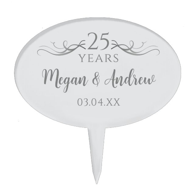 Custom Names Modern 25th Wedding Anniversary Party Cake Topper (Front)