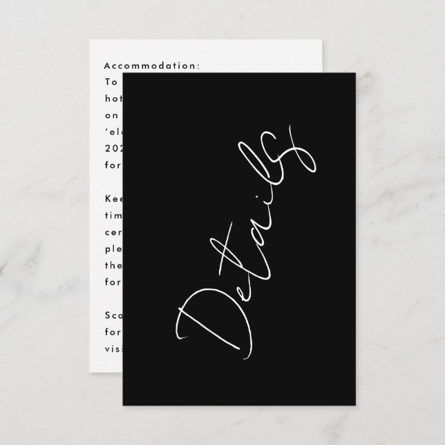 Custom Names Modern Black Details Accommodation Enclosure Card (Front/Back)