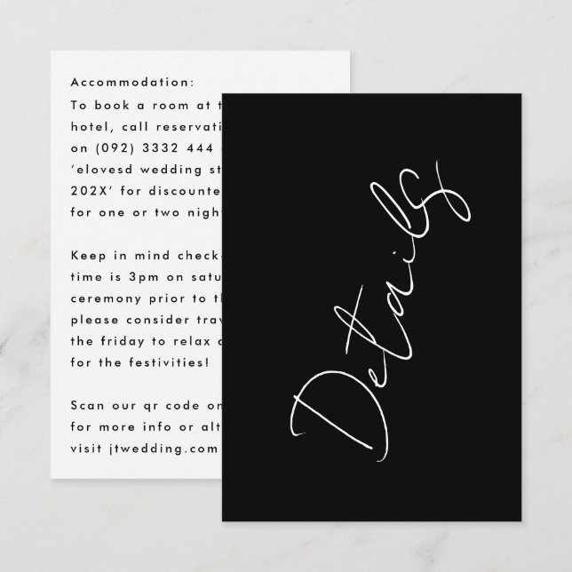 Custom Names Modern Black Details Accommodation RSVP Card (Front/Back)