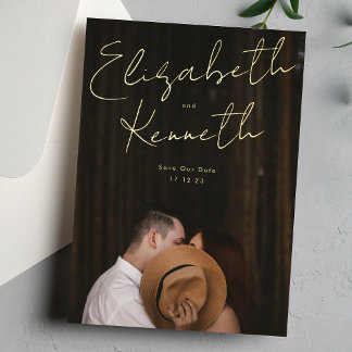 Custom Names Modern Gold Photo Save Our Date Foil Invitation