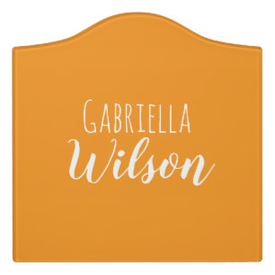 Custom names modern orange minimalist door sign