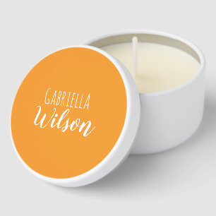 Custom names modern orange minimalist mini candle favors