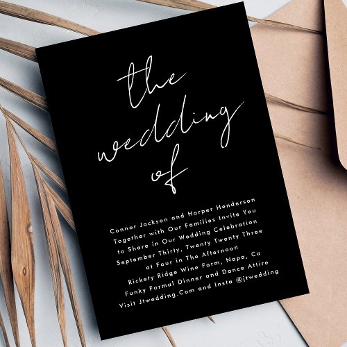 Custom Names Modern White  Black The Wedding of Invitation