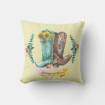 Custom Names Newlyweds Rustic Cowboy Boots  Throw Pillow at Zazzle