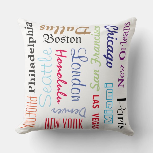 Custom Names or Popular Cities Travel Destinations Throw Pillow (Front)