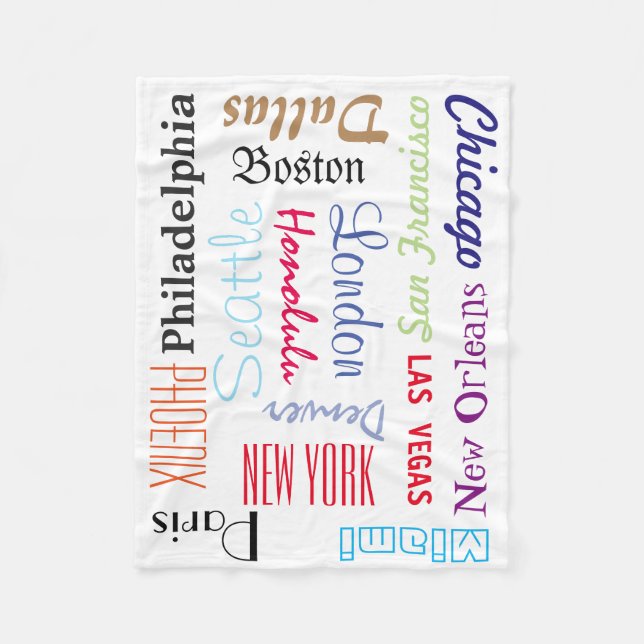 Custom Names or Popular City Destinations Fleece Blanket (Front)