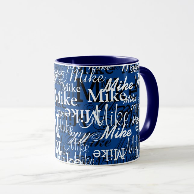 Custom Names Overlapped All-Over Dark-Blue Mug (Front Right)