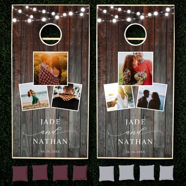 Custom Names Photo Collage Barn Wedding  Cornhole Set (Creator Uploaded)